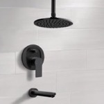 Remer TSF66 Matte Black Tub and Shower Faucet Set With 8 Inch Rain Ceiling Shower Head